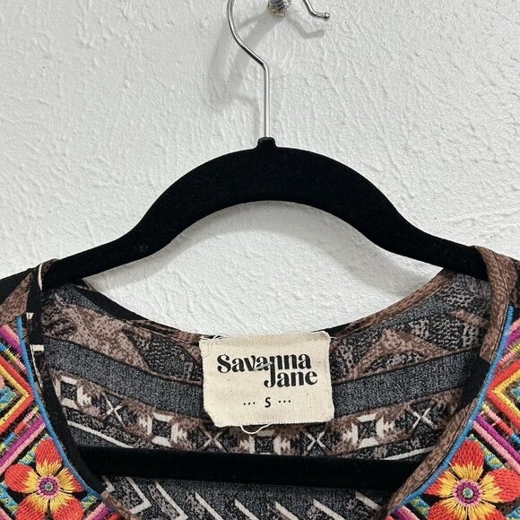 SAVANNA  JANE Women’s Embriodered Tassel Geometric Print Boho Tassel Tunic Sz S - Picture 9 of 12